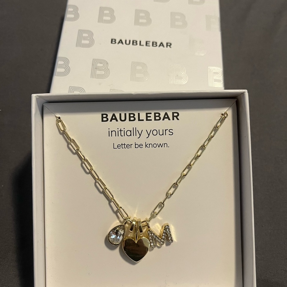 BaubleBar Gold Heart and Initial Necklace